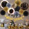 Gold Black Happy New Year Party Decorations with Happy New Year Banner Paper Fans Tissue Pom Poms Decorations New Year Eve Party Supplies 2025